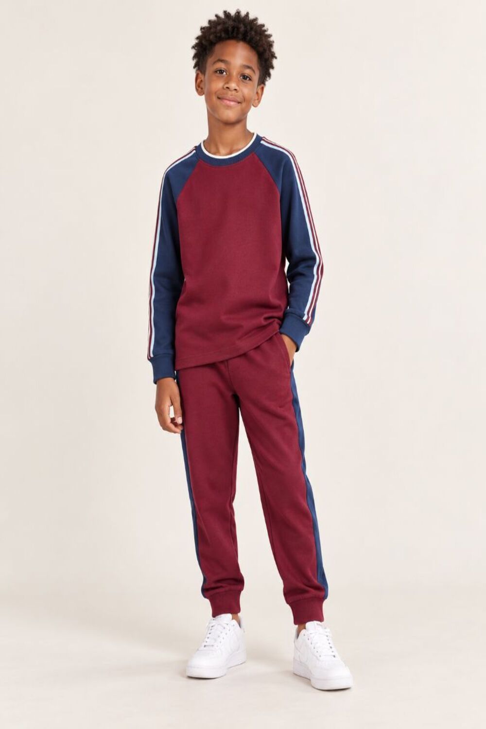 Burgundy Stripe Long Sleeve Jogger Pyjamas