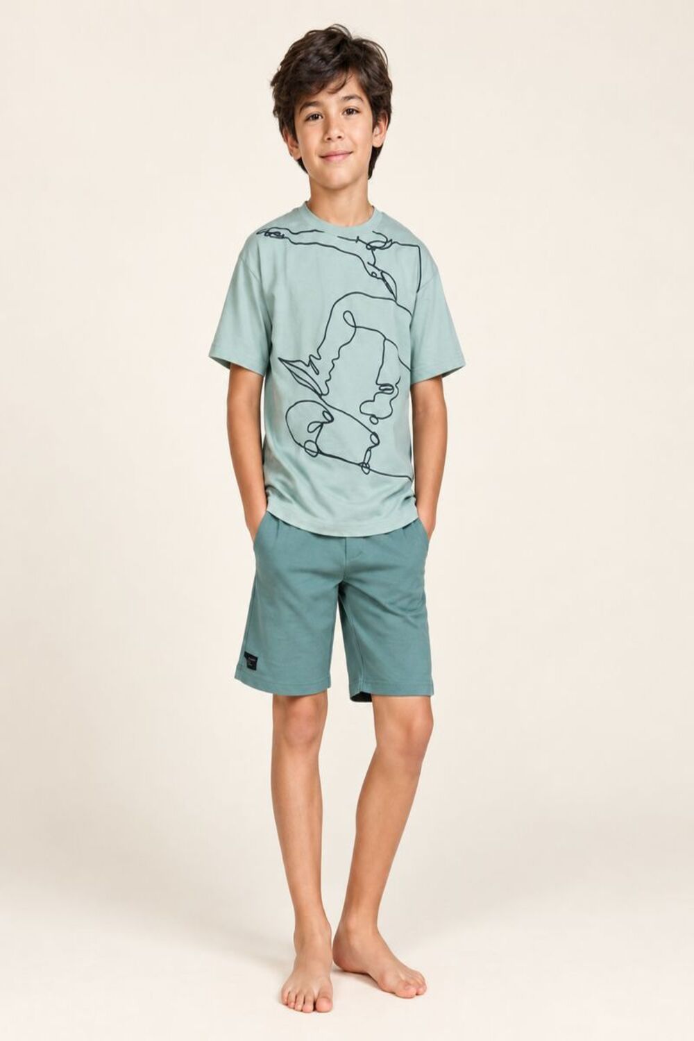 Green Skateboard Textured Short Pyjamas