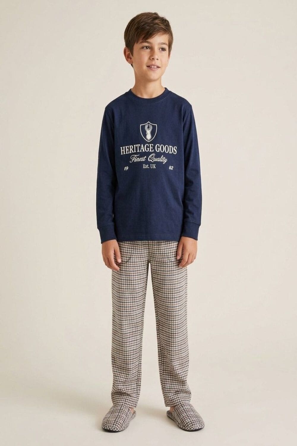 Navy Long Sleeve Woven Check Pyjamas