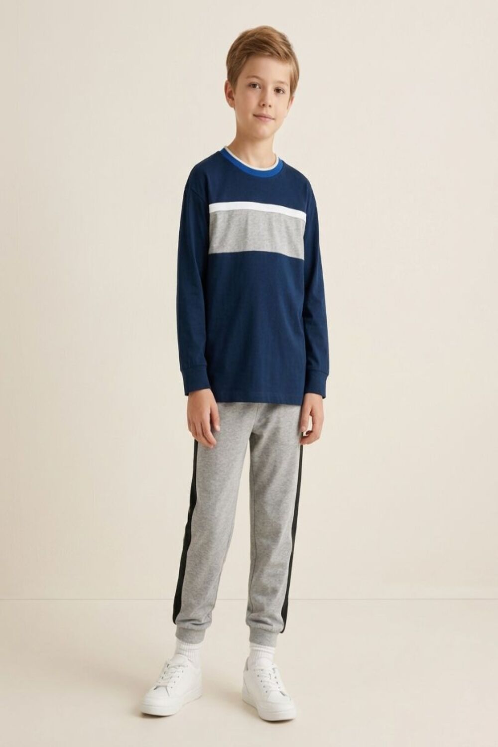 Blue Stripes Long Sleeve Jogger Pyjamas